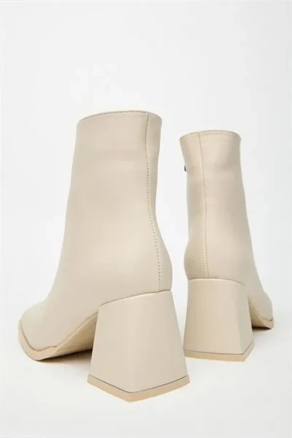 Bottes et bottines beiges pour femmes, bout rond, talons contrastés, cuir PU, fermeture éclair, élégantes