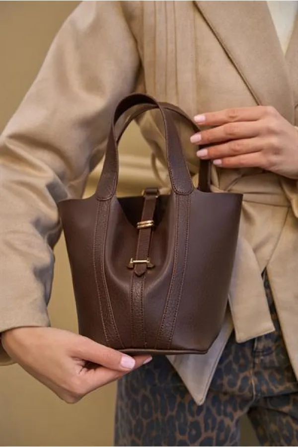 Sac panier avec accessoire de verrouillage marron