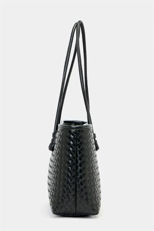 Sac à main et à bandoulière en cuir PU à motifs tricotés – Élégant format large noir Sac à main et à bandoulière en cuir PU à motifs tricotés – Élégant format large noir