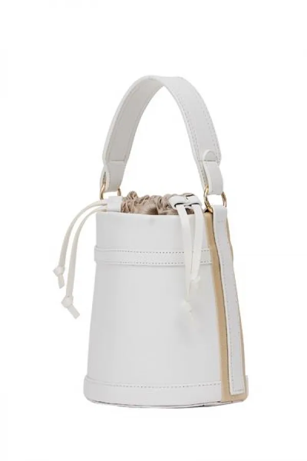 Contrast Stitched Bucket Hand and Shoulder Bag White Contrast Stitched Bucket Hand and Shoulder Bag White