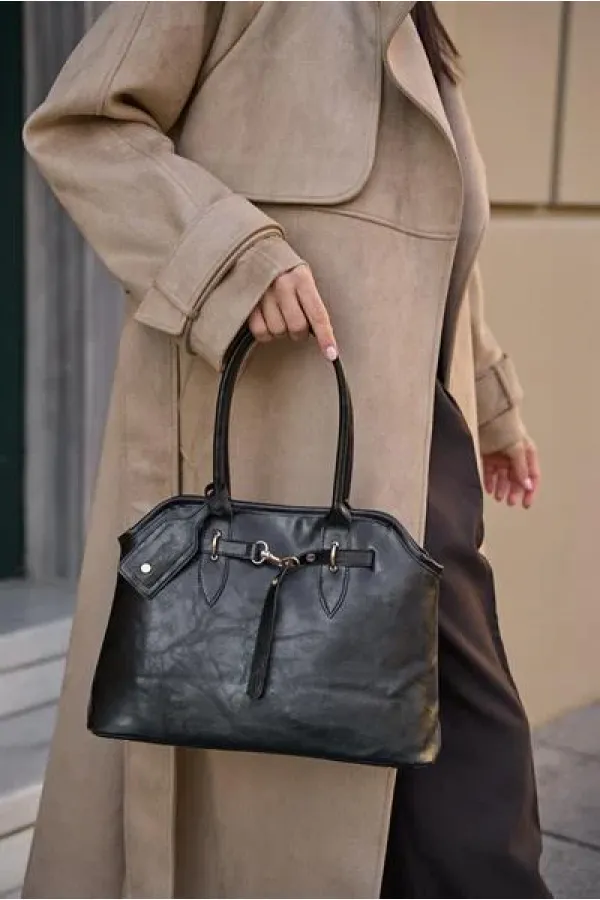 Sac à main rétro avec ceinture, noir
