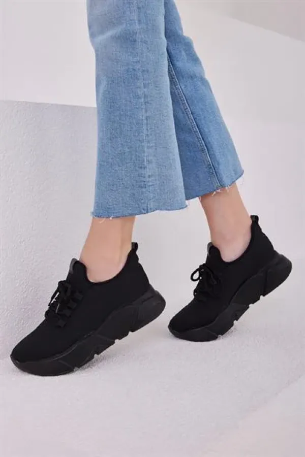 Baskets montantes en maille et chaussures de sport décontractées, noires