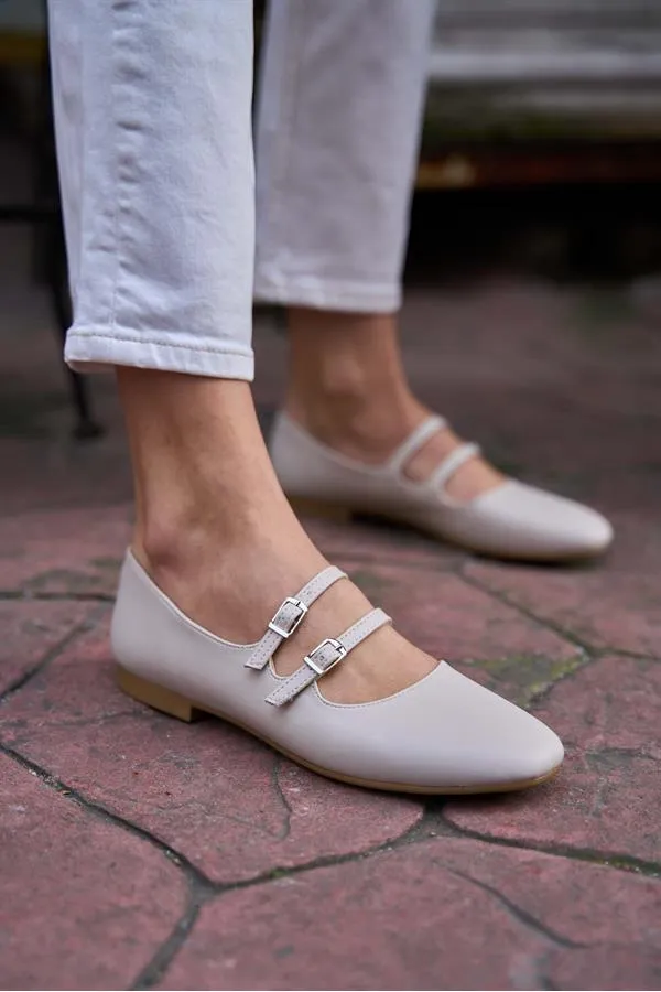 Ballerines à double ceinture beiges