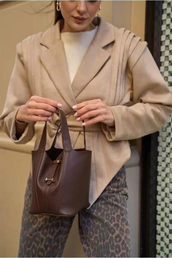 Sac panier avec accessoire de verrouillage marron