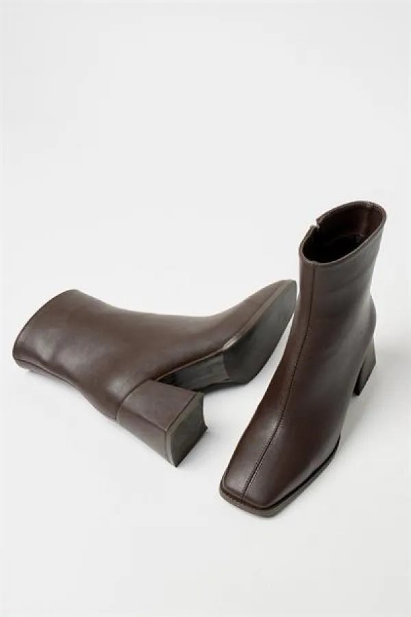 Bottes et bottines marron à bout émoussé et talon contrasté en cuir PU avec fermeture éclair élégantes