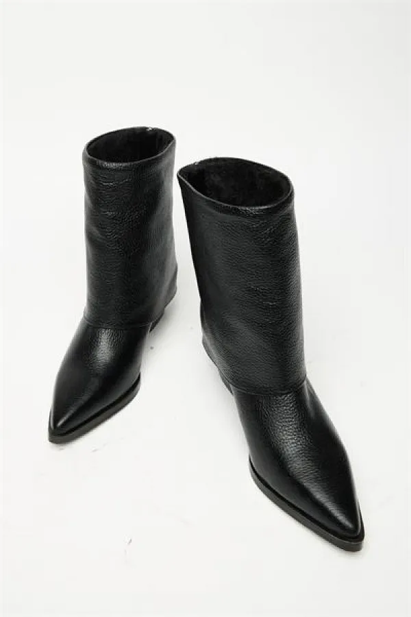 Bottes western noires à talons pour femme en cuir véritable – Bout pointu et fermeture éclair Bottes western noires à talons pour femme en cuir véritable – Bout pointu et fermeture éclair