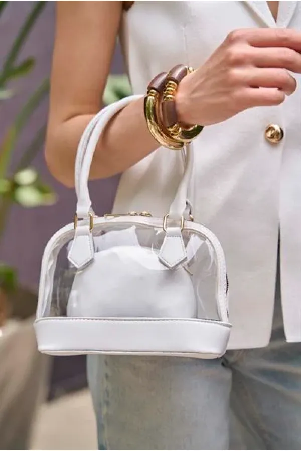 Transparent Mini Hand and Shoulder Bag White Transparent Mini Hand and Shoulder Bag White