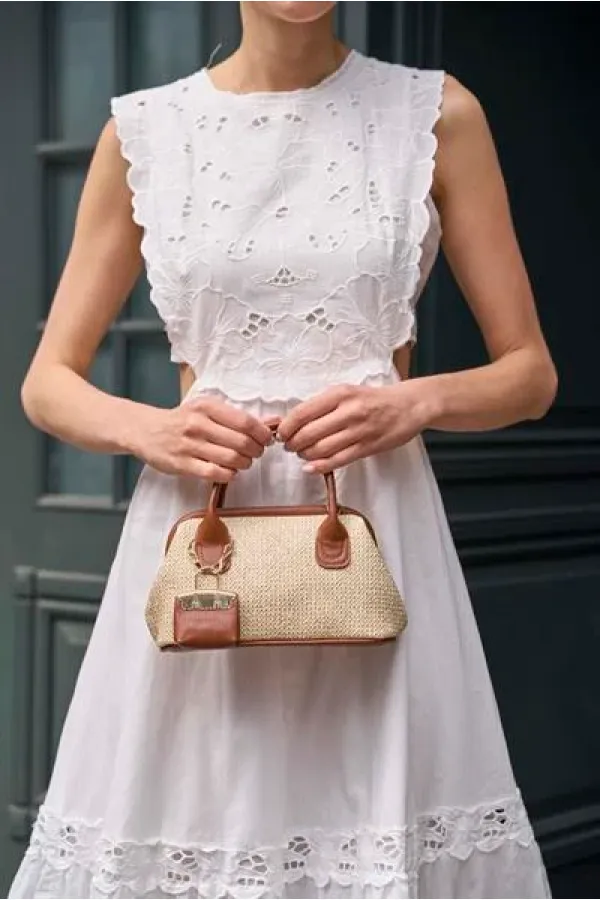 Mini sac à main texturé en osier beige
