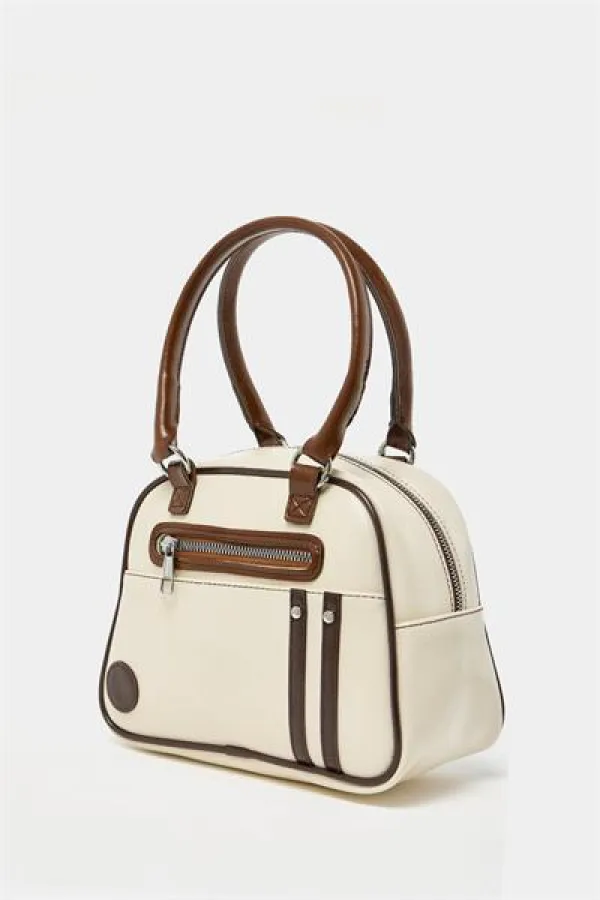 Sac à main et à bandoulière rétro de bowling beige