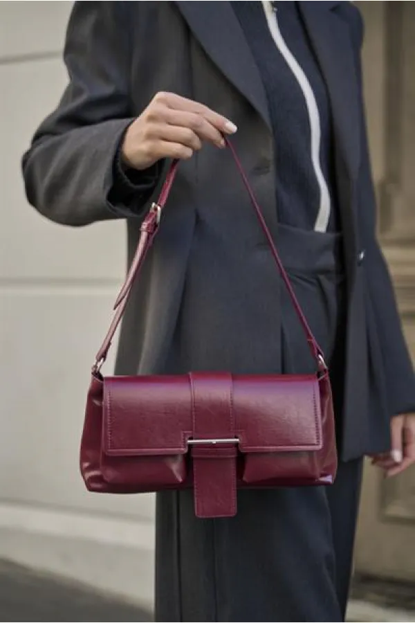 Coated Hand and Shoulder Bag Claret Red