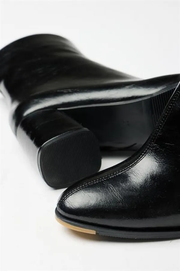 Bottes et bottines à talons hauts en cuir verni noir pour femme – Modèle élégant à porter au quotidien avec fermeture éclair