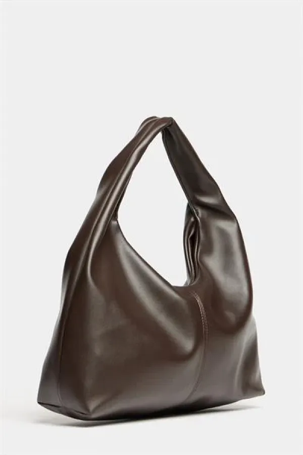 Sac cabas bandoulière en cuir synthétique marron pour femme - Modèle vintage souple Sac cabas bandoulière en cuir synthétique marron pour femme - Modèle vintage souple