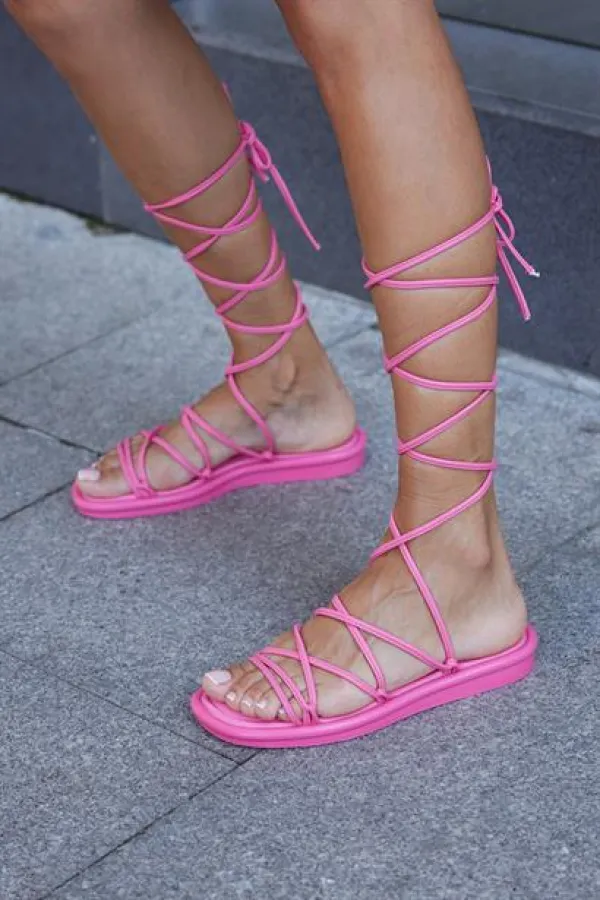 Sandales bouffantes à lacets enveloppées Fuchsia