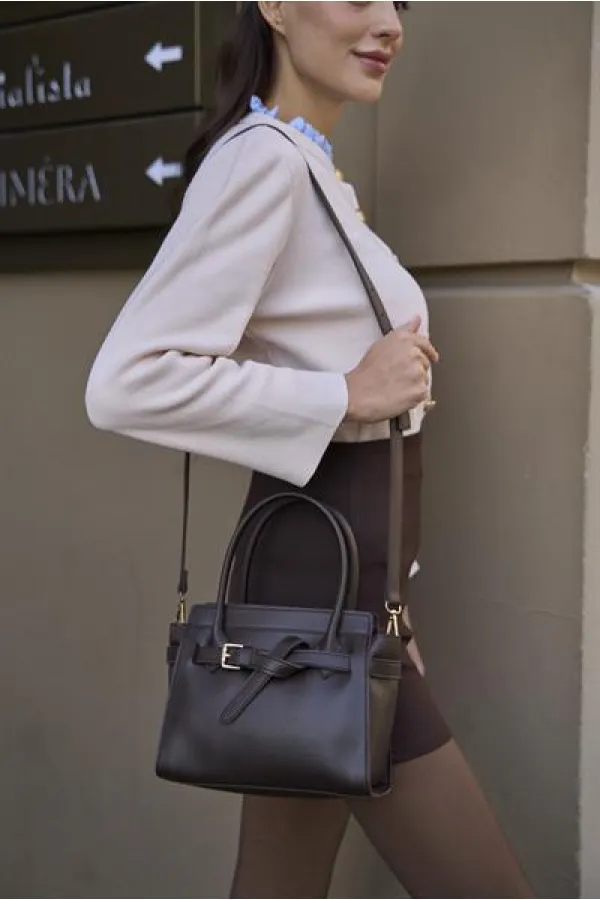 Mini sac à main et à bandoulière avec ceinture détaillée marron