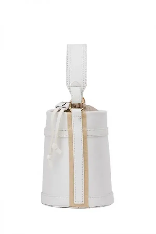 Contrast Stitched Bucket Hand and Shoulder Bag White Contrast Stitched Bucket Hand and Shoulder Bag White