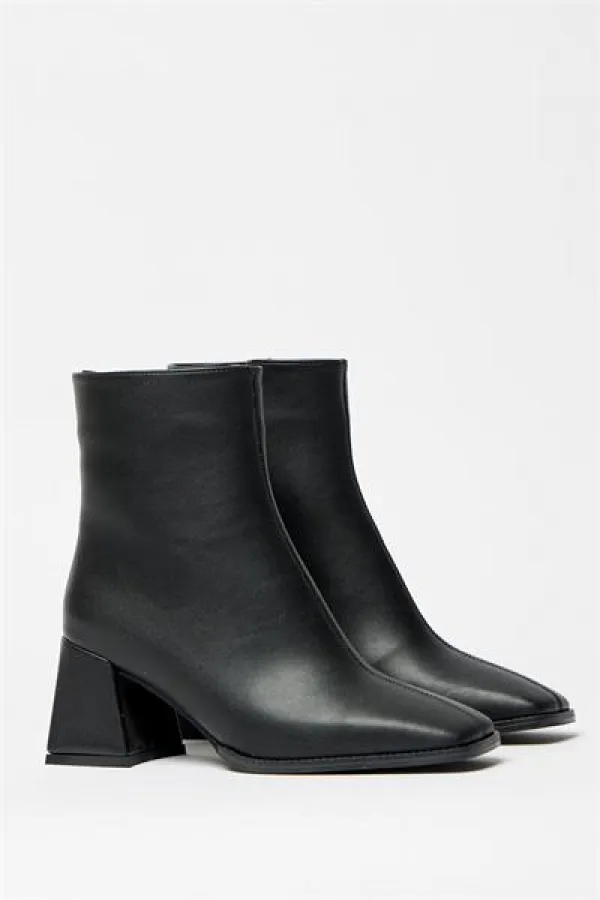 Bottes et bottines noires pour femmes, bout rond, talon contrasté, cuir PU, fermeture éclair, élégantes