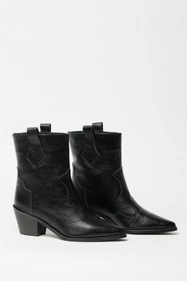 Bottes western en cuir véritable noir pour femme – Talons pointus Bottes western en cuir véritable noir pour femme – Talons pointus