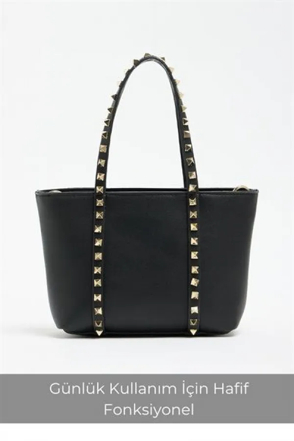 Sac à main et à bandoulière en cuir PU noir pour femme, petit format, avec boucle et détails cloutés Sac à main et à bandoulière en cuir PU noir pour femme, petit format, avec boucle et détails cloutés