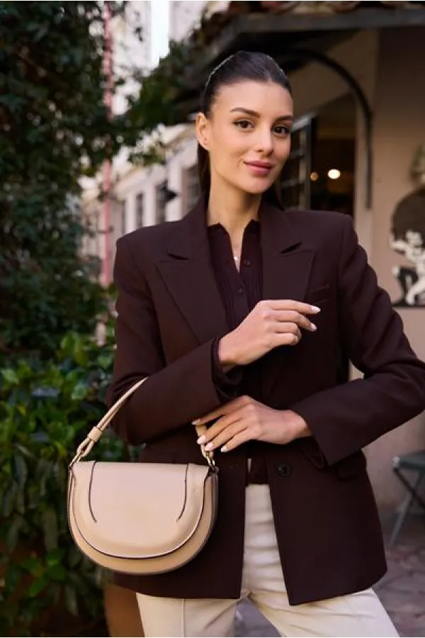 Contrast Stitched Crossbody Handbag and Shoulder Bag in Mink Contrast Stitched Crossbody Handbag and Shoulder Bag in Mink