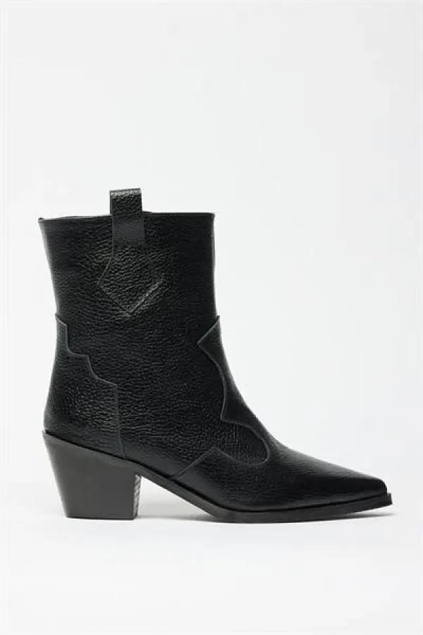 Bottes western en cuir véritable noir pour femme – Talons pointus Bottes western en cuir véritable noir pour femme – Talons pointus