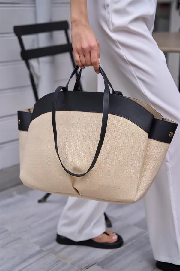 Sac fourre-tout contrasté noir-crème