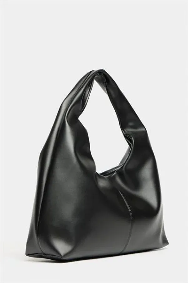 Sac cabas bandoulière en cuir PU noir pour femme - Modèle vintage souple Sac cabas bandoulière en cuir PU noir pour femme - Modèle vintage souple