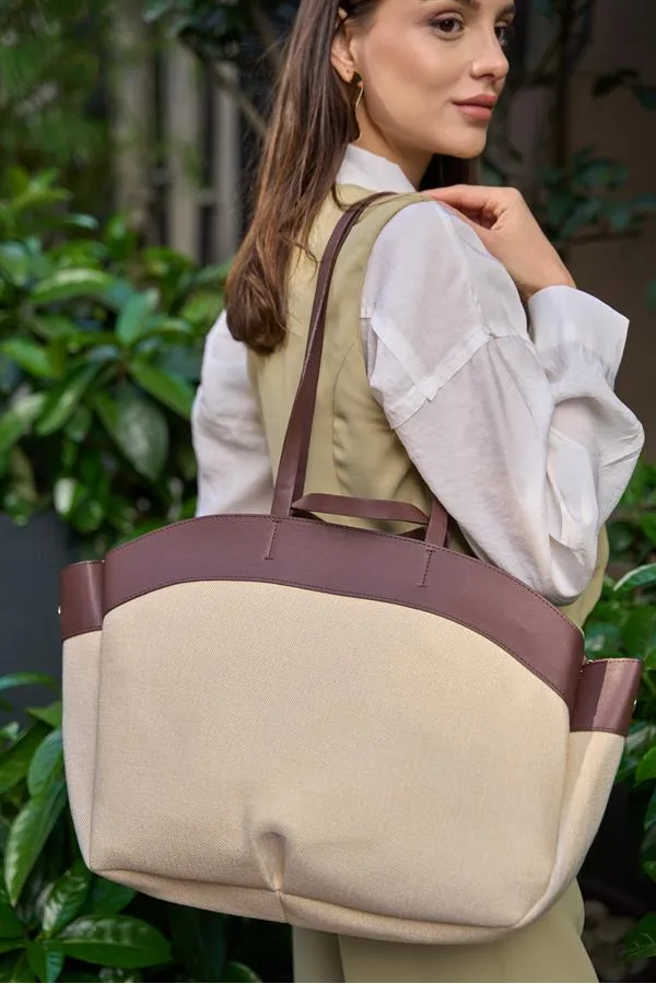 Sac fourre-tout contrasté marron