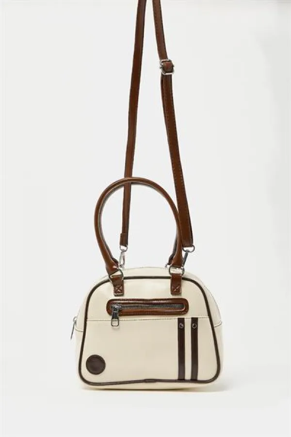 Sac à main et à bandoulière rétro de bowling beige