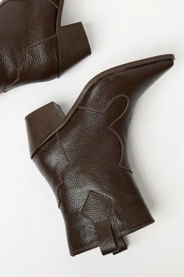 Bottes western en cuir véritable marron pour femme – Talons pointus