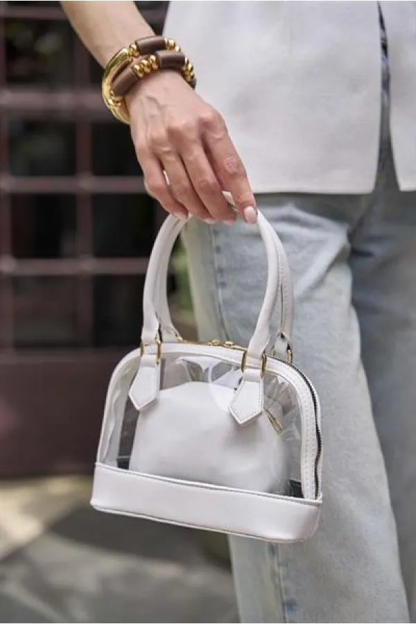 Transparent Mini Hand and Shoulder Bag White Transparent Mini Hand and Shoulder Bag White
