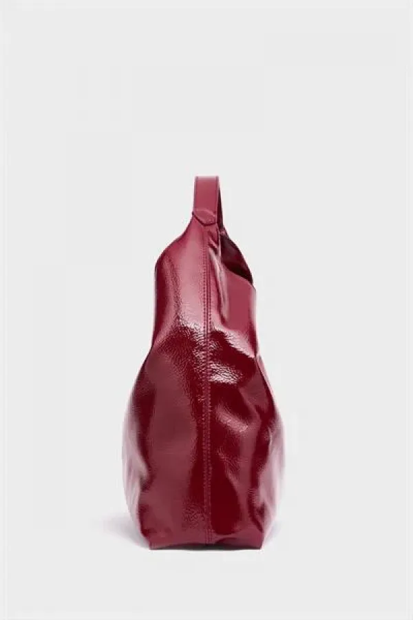 Shiny Patent Leather Hand and Shoulder Bag Burgundy Patent Leather