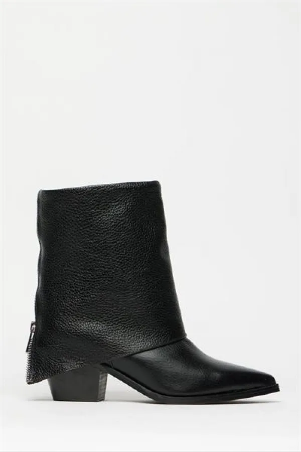 Bottes western noires à talons pour femme en cuir véritable – Bout pointu et fermeture éclair Bottes western noires à talons pour femme en cuir véritable – Bout pointu et fermeture éclair