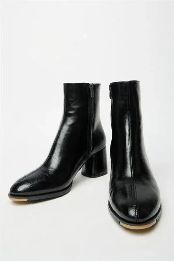 Bottes et bottines à talons hauts en cuir verni noir pour femme – Modèle élégant à porter au quotidien avec fermeture éclair