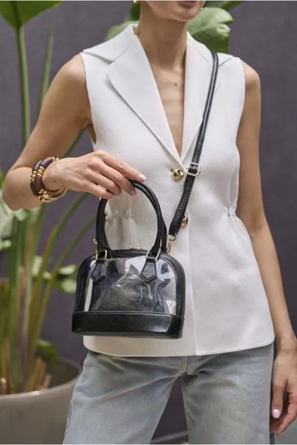Mini sac à main et à bandoulière transparent noir