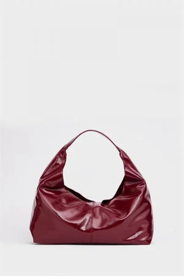 Shiny Patent Leather Hand and Shoulder Bag Burgundy Patent Leather