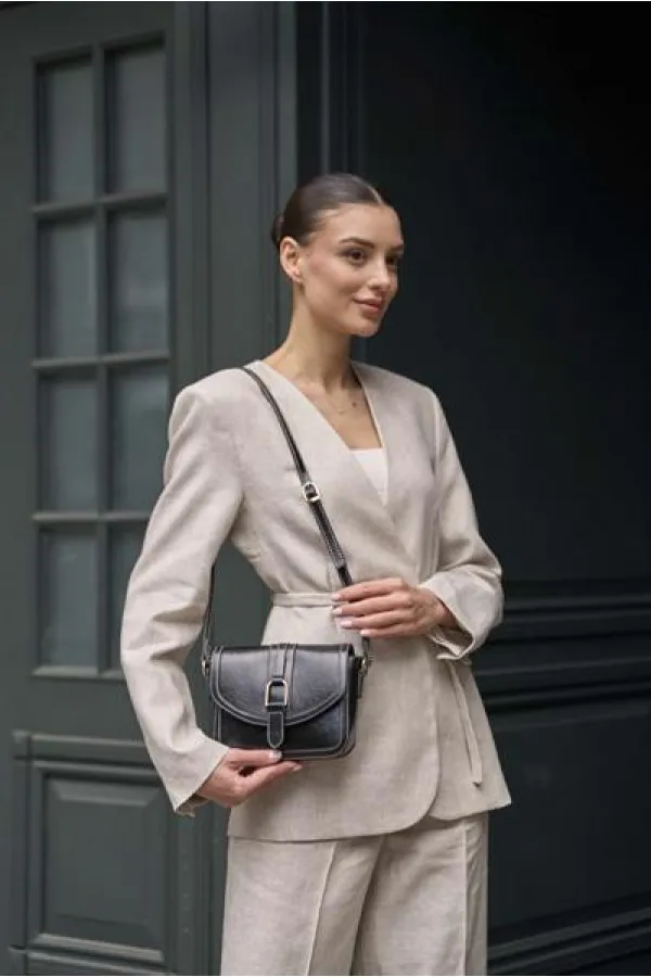 Sac à main et bandoulière mini noir aspect cuir à boucle Sac à main et bandoulière mini noir aspect cuir à boucle