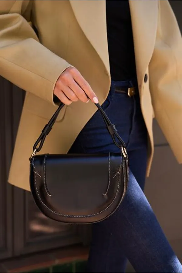 Sac à main et sac à bandoulière à coutures contrastées noir