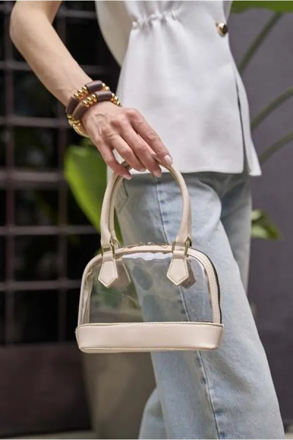 Transparent Mini Hand and Shoulder Bag Cream