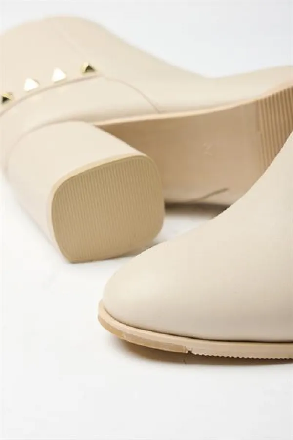 Bottes modernes à talons carrés beiges et dorés, style décontracté - Élégantes Bottes modernes à talons carrés beiges et dorés, style décontracté - Élégantes