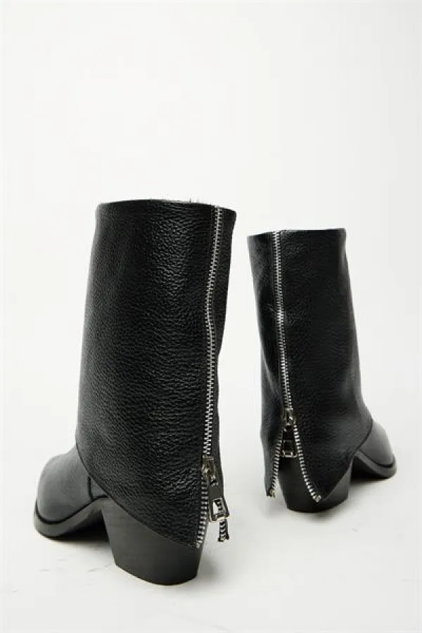 Bottes western noires à talons pour femme en cuir véritable – Bout pointu et fermeture éclair Bottes western noires à talons pour femme en cuir véritable – Bout pointu et fermeture éclair