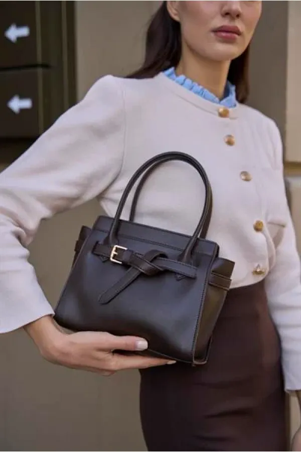 Mini sac à main et à bandoulière avec ceinture détaillée marron