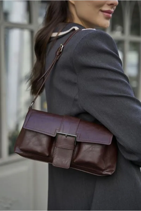 Sac à main et à bandoulière enduit marron
