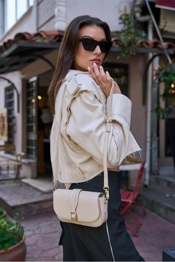Sac bandoulière à boucle Alina pour femme - Crème