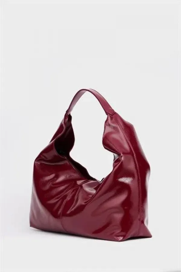 Shiny Patent Leather Hand and Shoulder Bag Burgundy Patent Leather