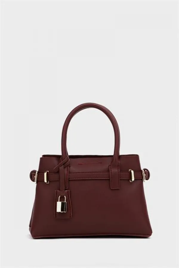 Mini sac à main et à bandoulière détaillé avec cadenas rouge bordeaux