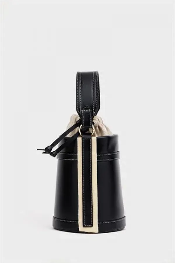 Contrast Stitched Bucket Hand and Shoulder Bag Black Contrast Stitched Bucket Hand and Shoulder Bag Black