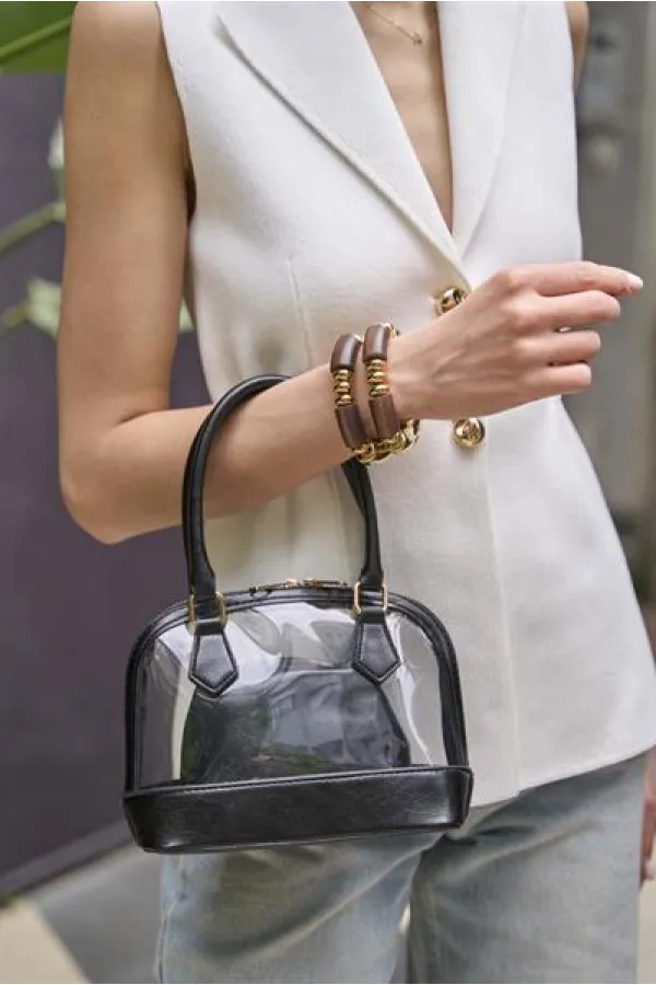 Mini sac à main et à bandoulière transparent noir
