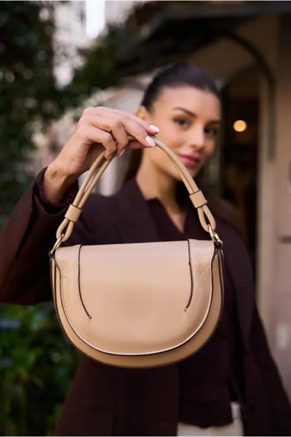 Contrast Stitched Crossbody Handbag and Shoulder Bag in Mink Contrast Stitched Crossbody Handbag and Shoulder Bag in Mink