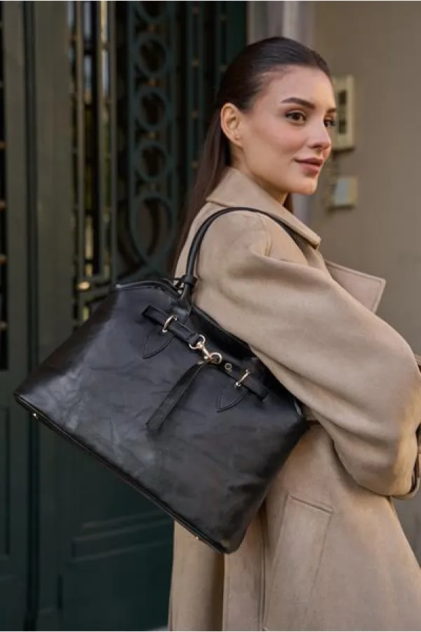Sac à main rétro avec ceinture, noir