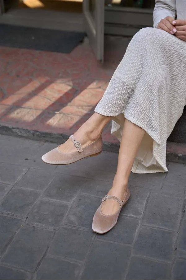 Ballerines à bout émoussé et bande simple en velours de vison